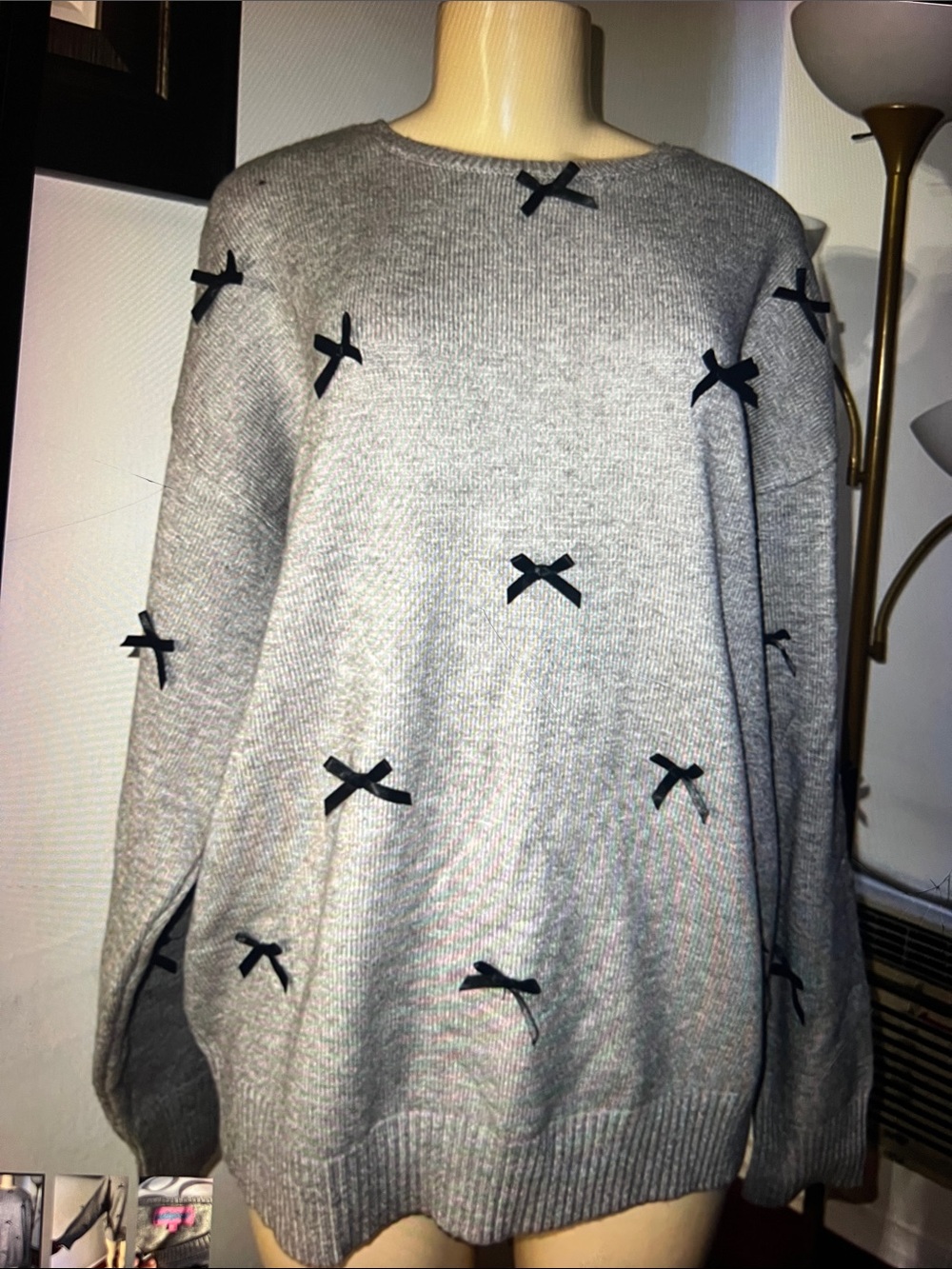 Edikted Grey Crewneck Sweater with Black Bow Accents